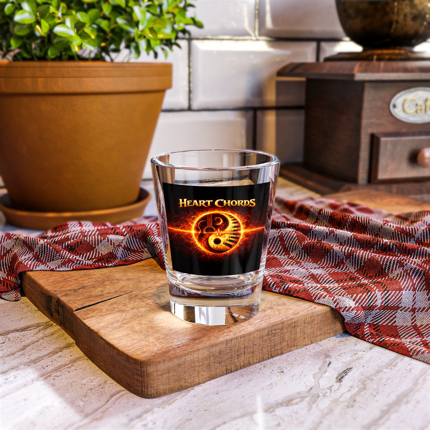 Heart Chords Fire Yin-Yang Shot Glass — 1.5oz Musician Gift