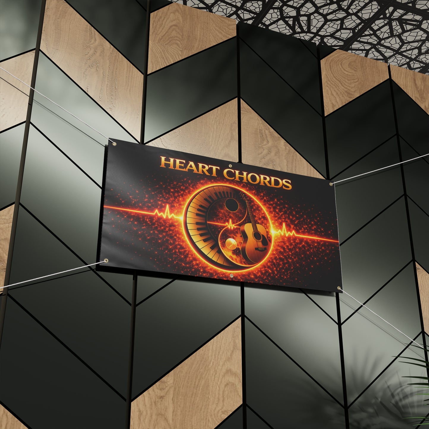 Heart Chords Music Banner — Guitar & Piano Yin Yang Design