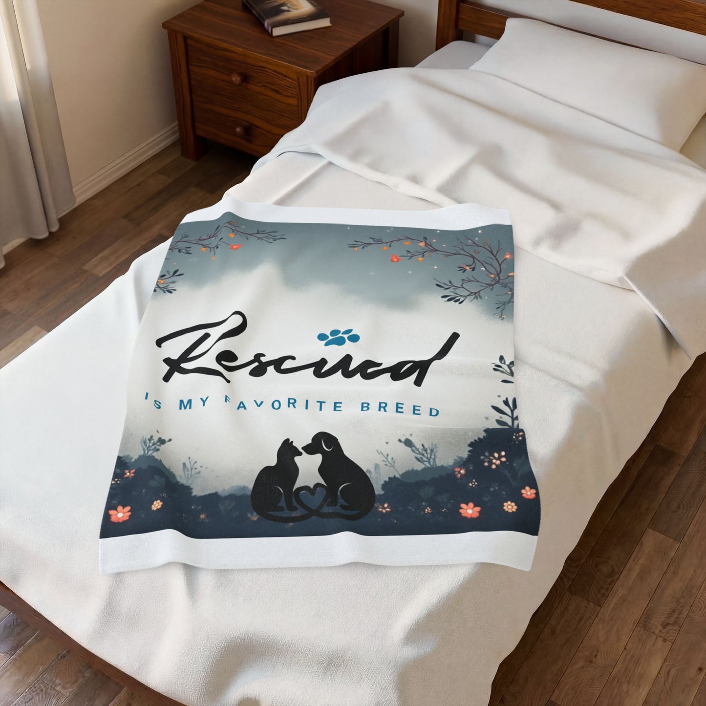 Velveteen Plush Blanket - Rescued is my favorite breed adopt don't shop