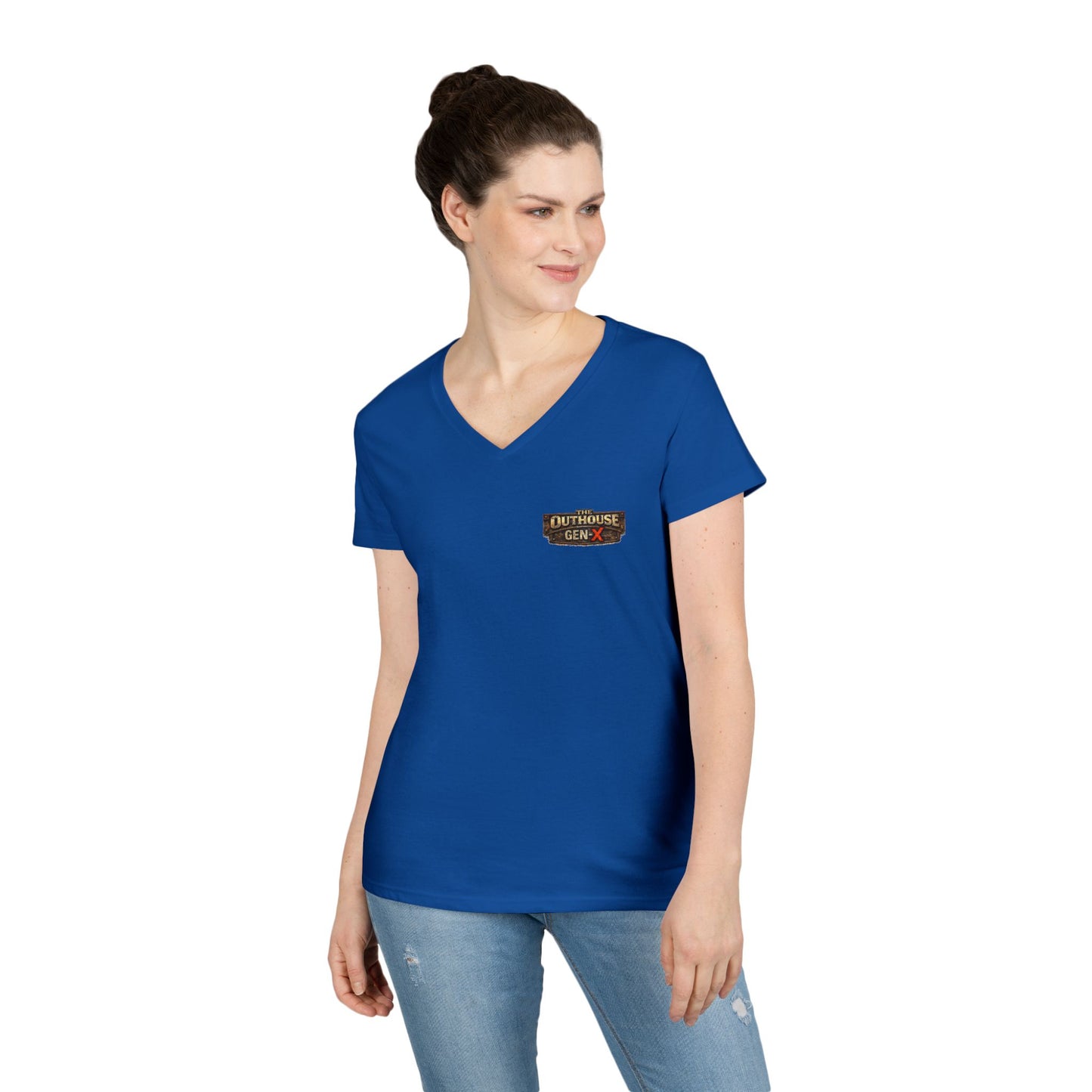 Outhouse Salute V-Neck Tee — Bold Back Graphic Ladies' T-Shirt