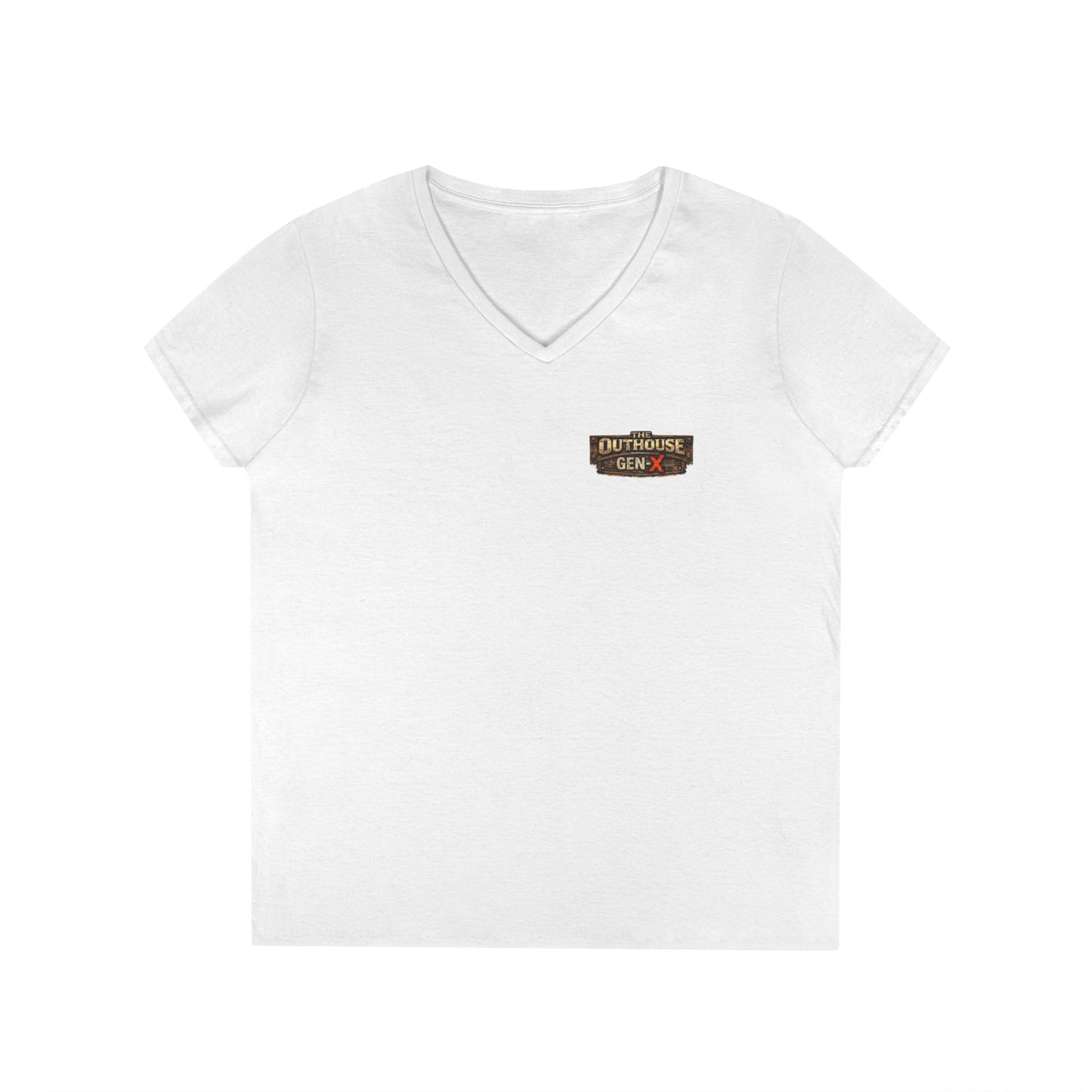 Outhouse Salute V-Neck Tee — Bold Back Graphic Ladies' T-Shirt