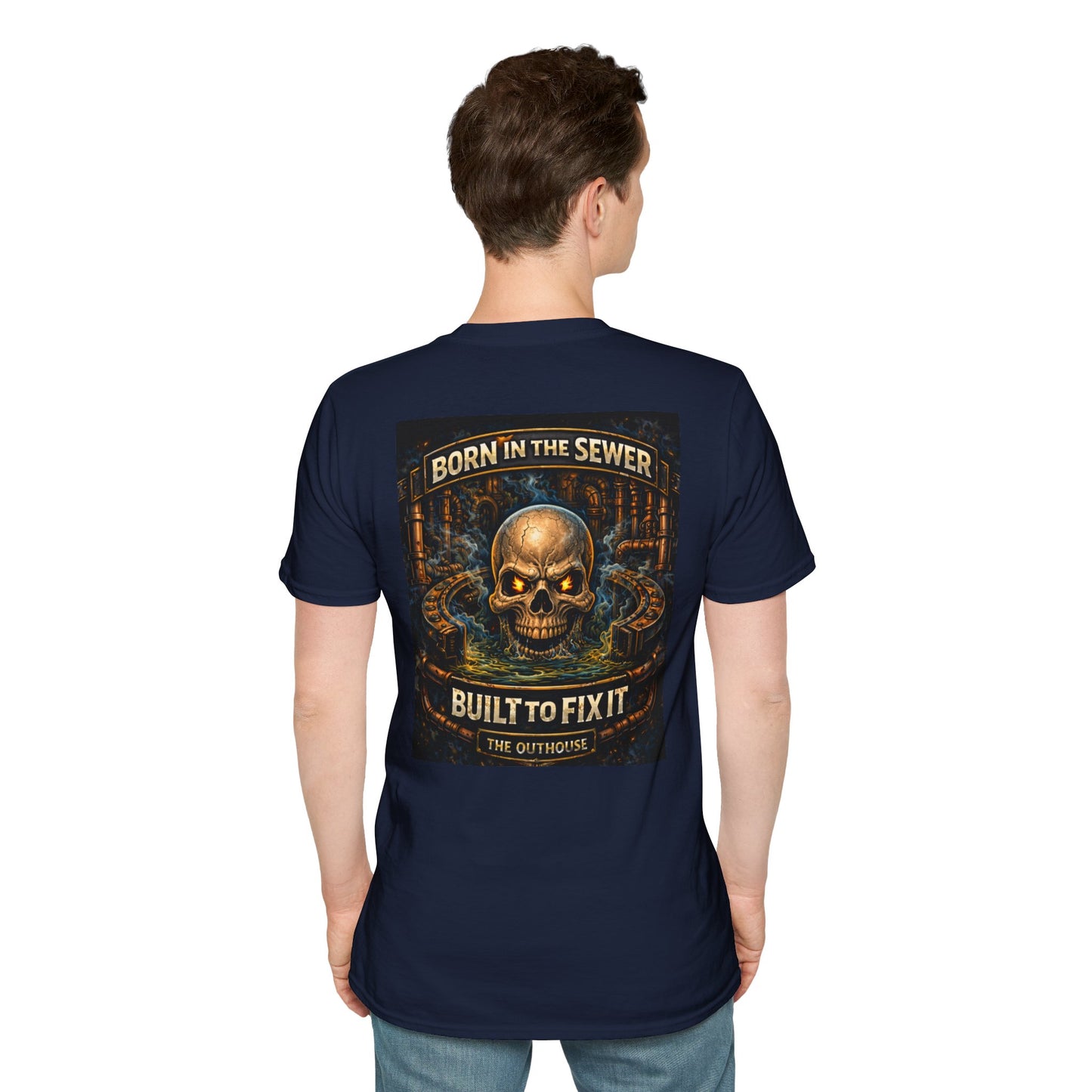 Plumber Skull T-Shirt — "Born in the Sewer, Built to Fix It" Vintage Repair Tee