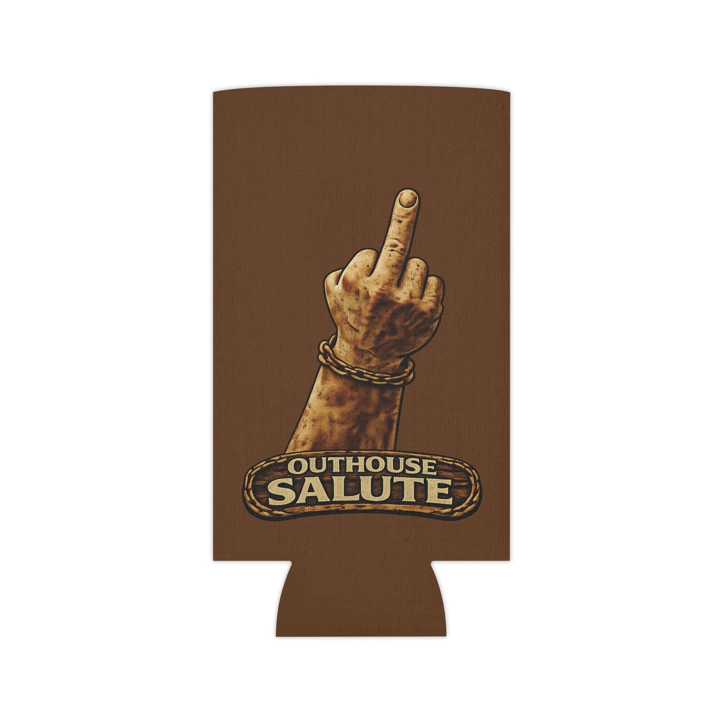 Outhouse Salute Can Cooler — Neoprene Koozie for BBQs & Tailgates