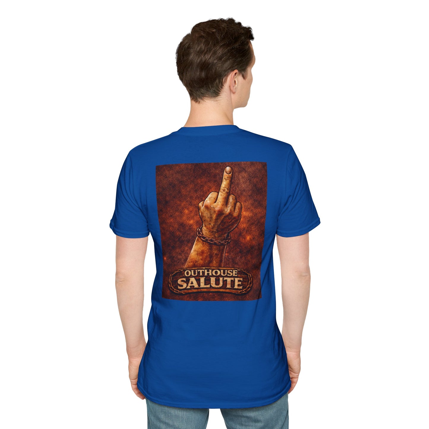 Outhouse Salute T-Shirt — Rustic Hand Gesture Graphic Tee