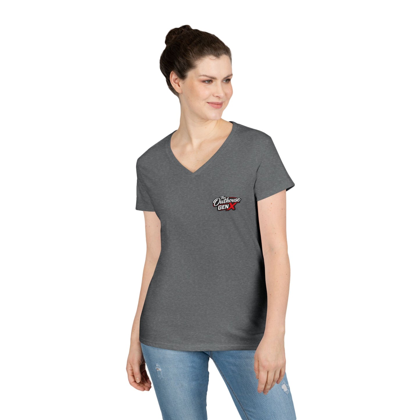 Gen X Raised Outside V‑Neck Tee — "Raised Outside" Retro Bike Graphic