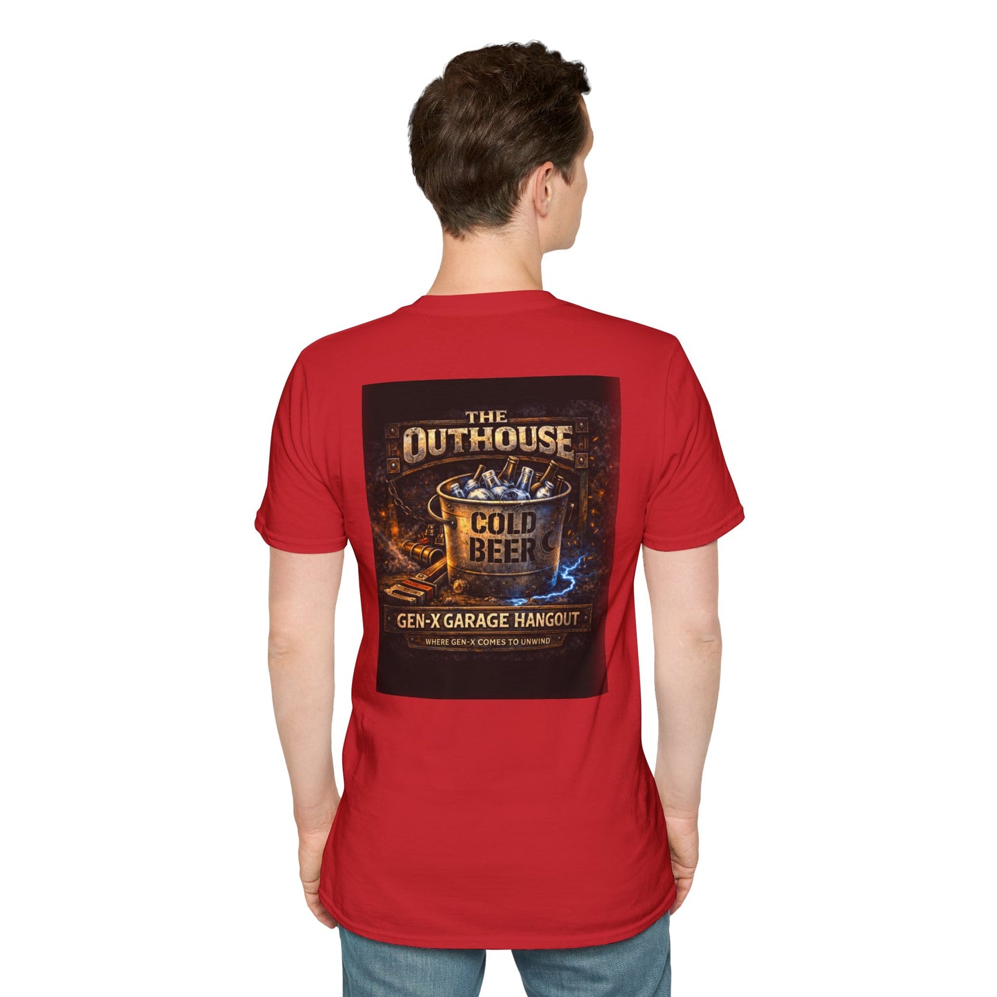 The Outhouse Cold Beer T-Shirt — Gen‑X Garage Hangout Graphic Tee