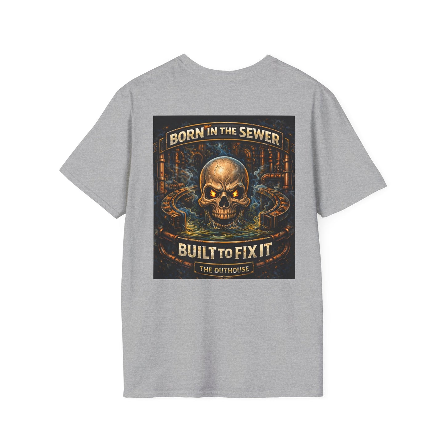 Plumber Skull T-Shirt — "Born in the Sewer, Built to Fix It" Vintage Repair Tee
