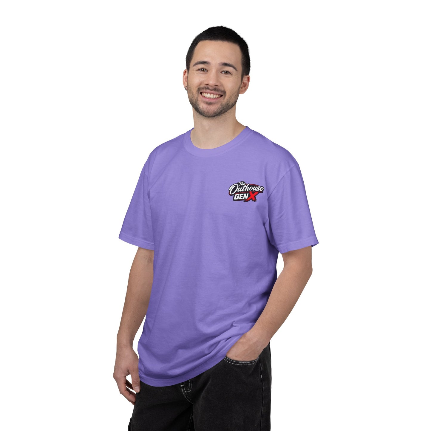 Outhouse Gen X Graphic T-Shirt — Vintage Campfire Adventure Back Print