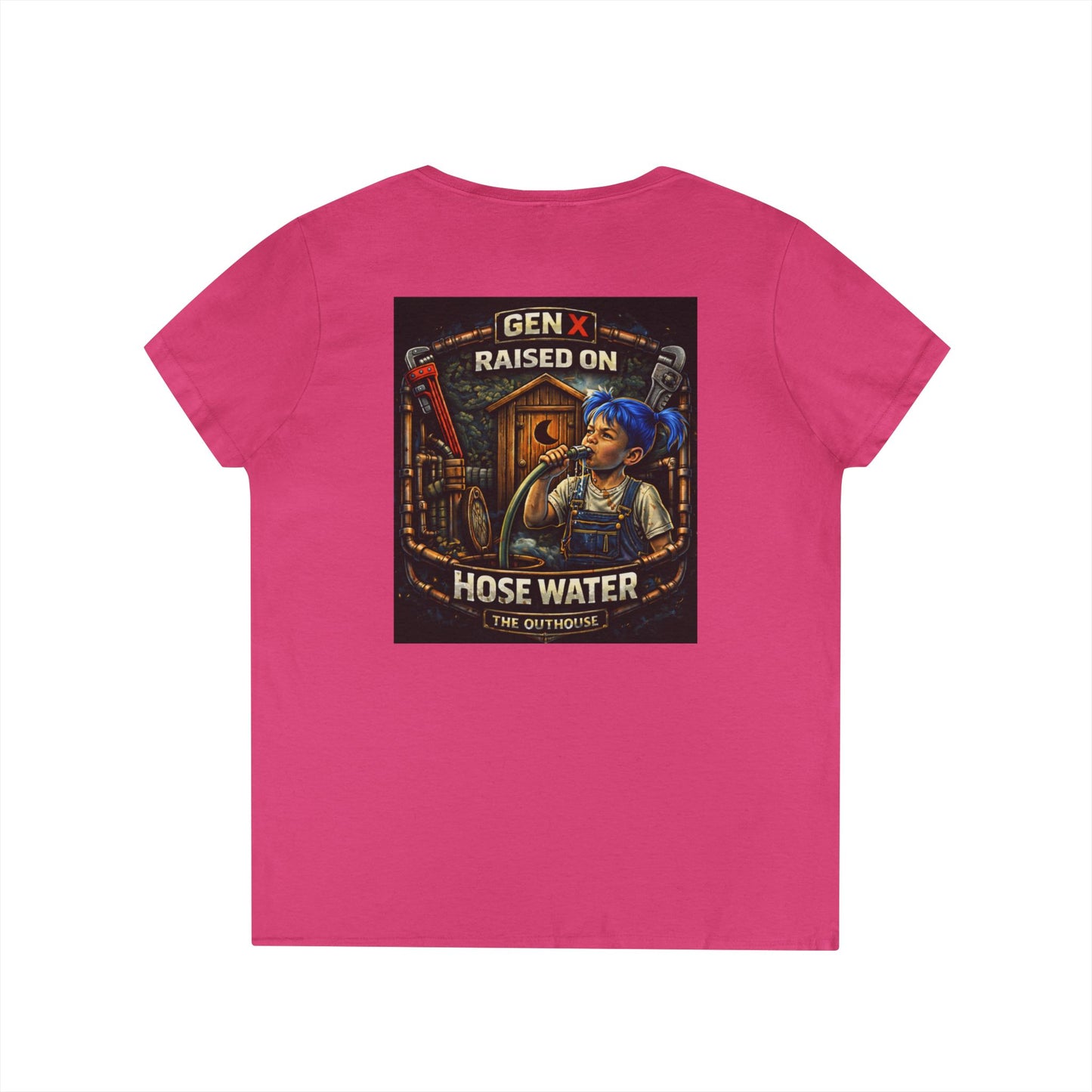 Gen X 'Raised on Hose Water' Ladies' V-Neck T-Shirt