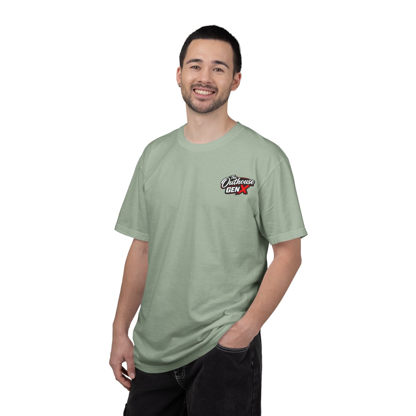 Outhouse Gen X Graphic T-Shirt — Vintage Campfire Adventure Back Print