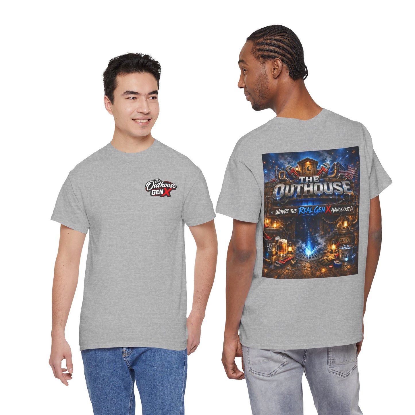 The Outhouse Gen X Tee — Retro Campfire Nostalgia Graphic T-Shirt