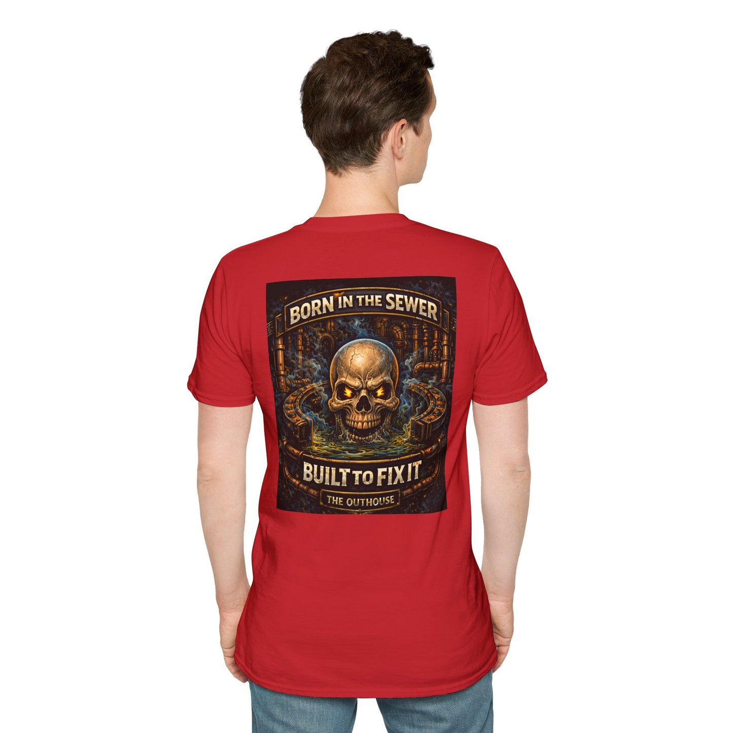 Plumber Skull T-Shirt — "Born in the Sewer, Built to Fix It" Vintage Repair Tee