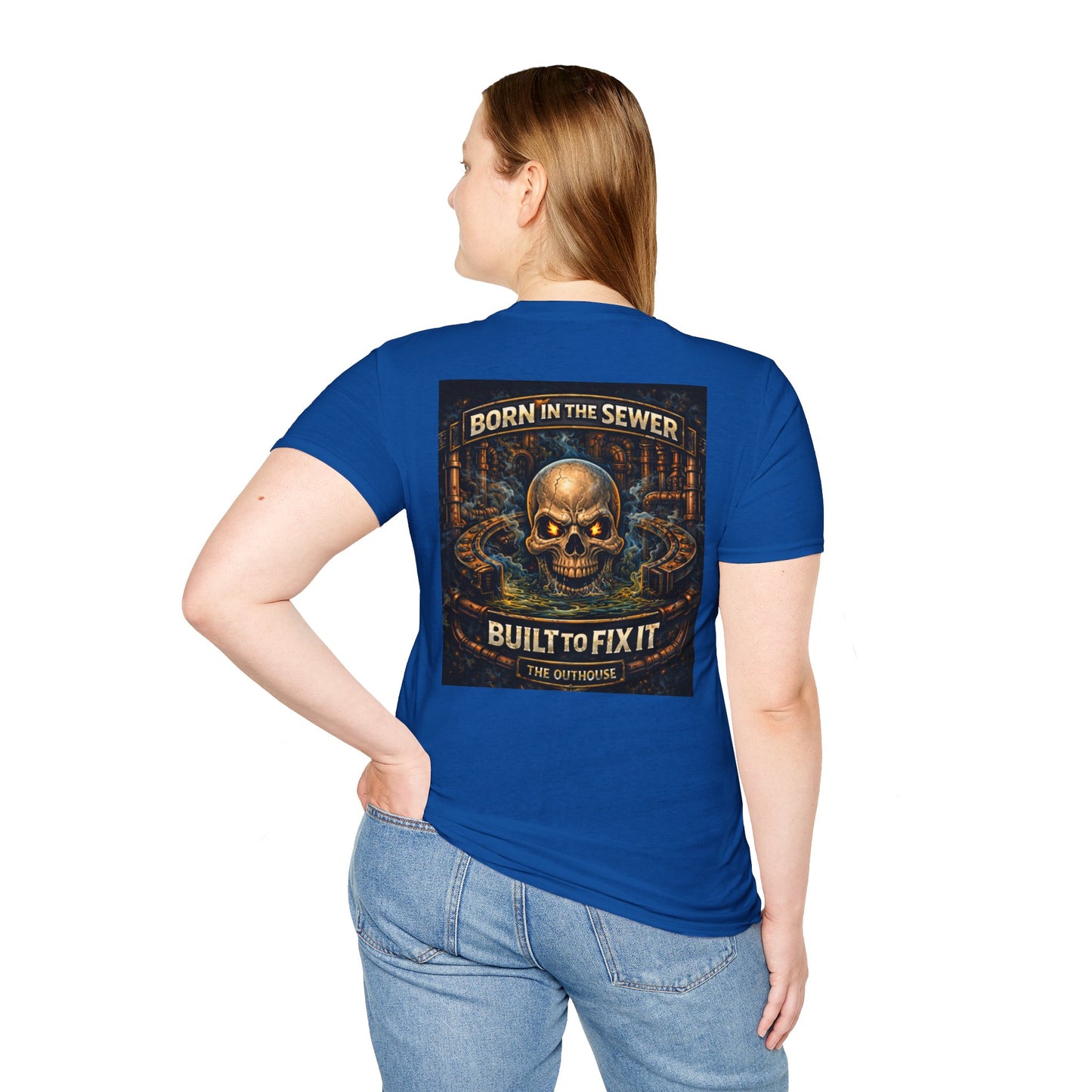 Plumber Skull T-Shirt — "Born in the Sewer, Built to Fix It" Vintage Repair Tee