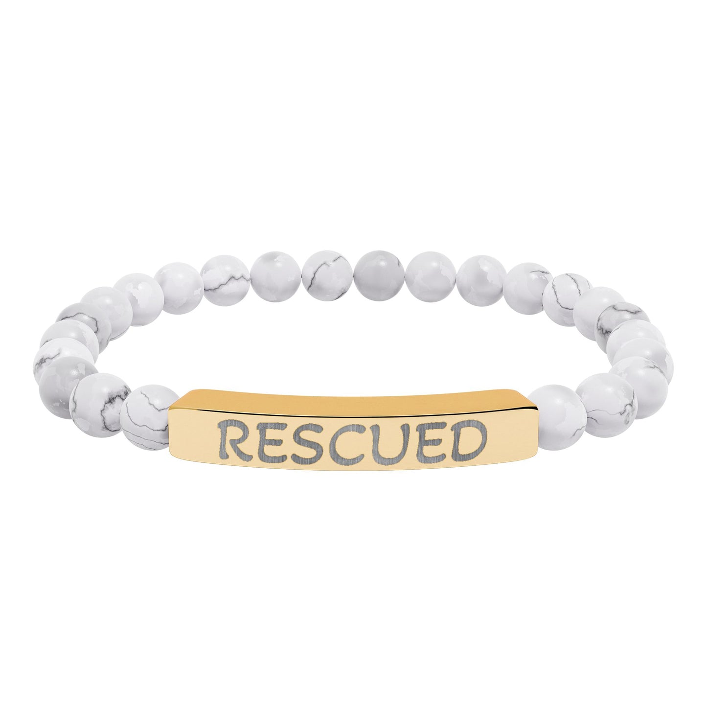 Rescued Engraved Natural Stone Bar Bracelet — Stretch Beaded Healing Jewelry