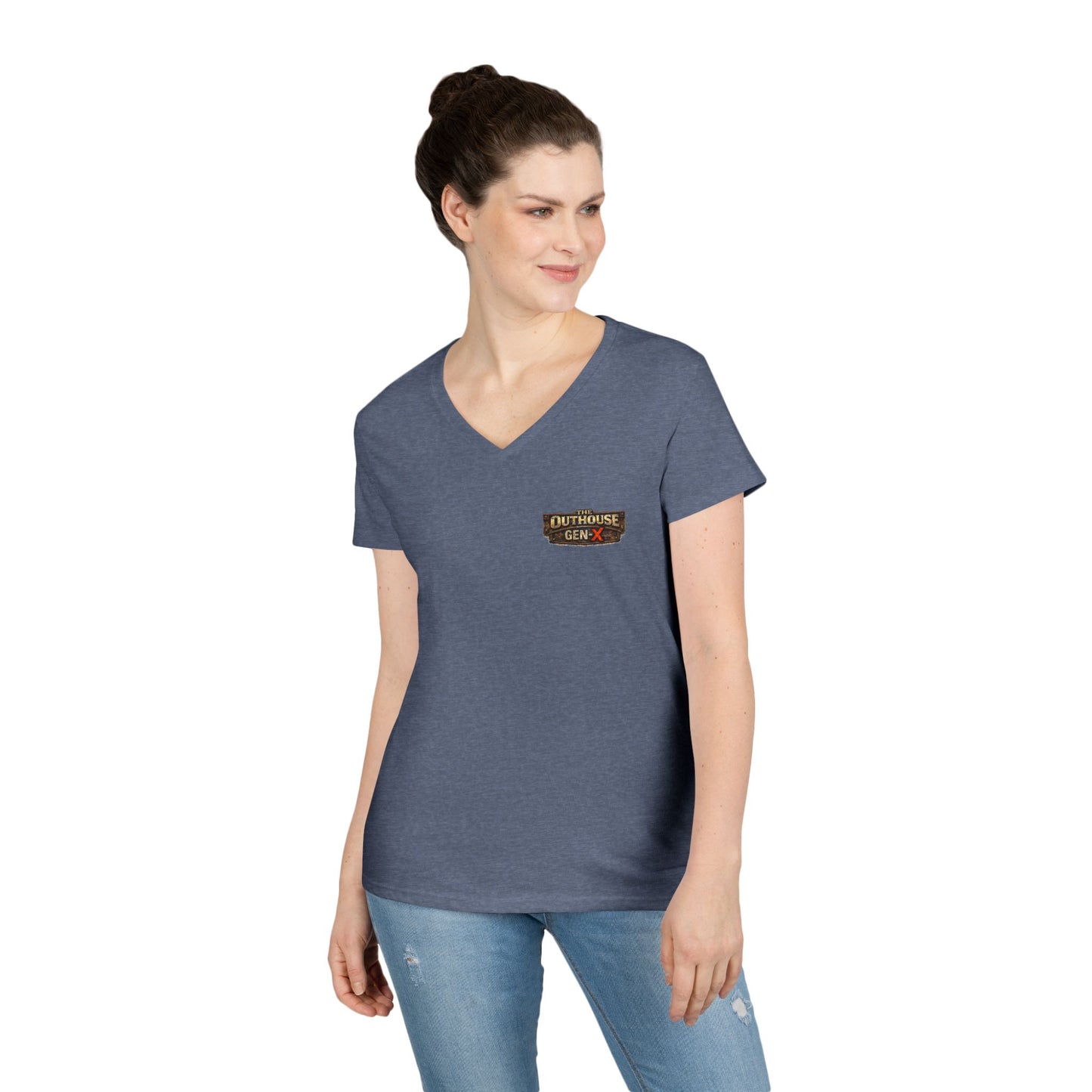 Outhouse Salute V-Neck Tee — Bold Back Graphic Ladies' T-Shirt
