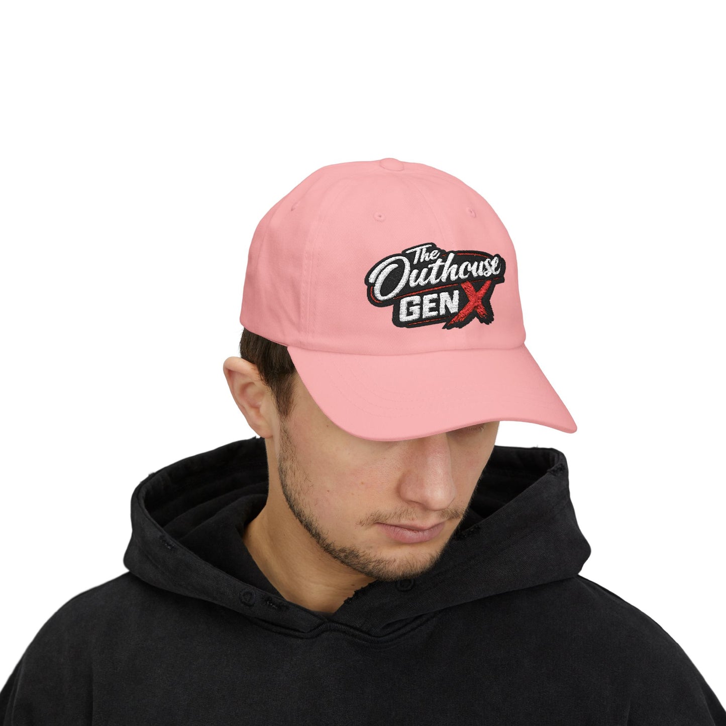 Outhouse Gen‑X Dad Cap — Bold Red X Logo Hat