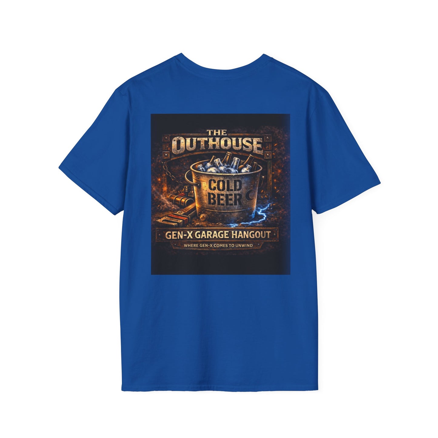 The Outhouse Cold Beer T-Shirt — Gen‑X Garage Hangout Graphic Tee