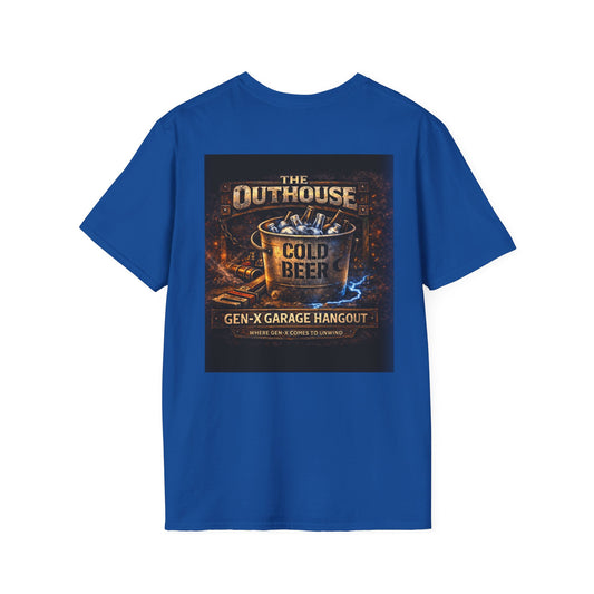 The Outhouse Cold Beer T-Shirt — Gen‑X Garage Hangout Graphic Tee