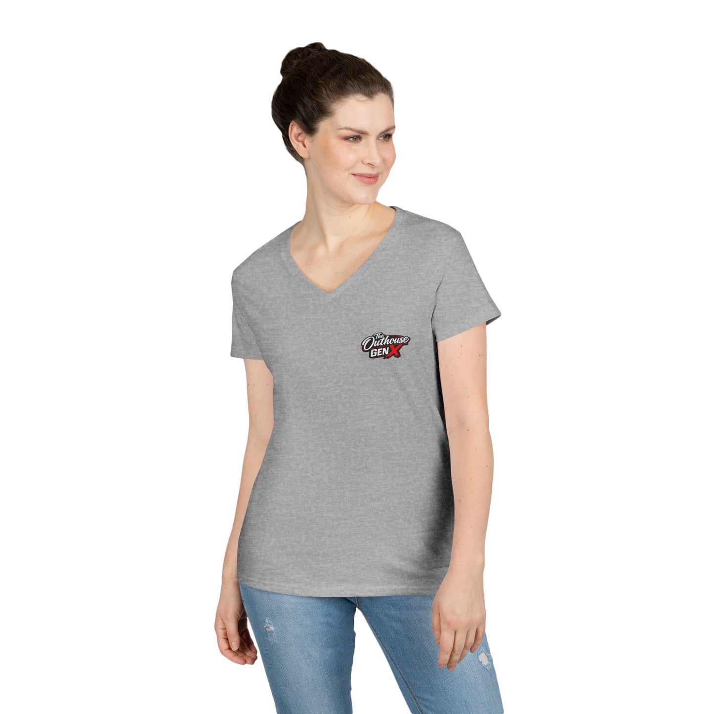 Gen X Raised Outside V‑Neck Tee — "Raised Outside" Retro Bike Graphic
