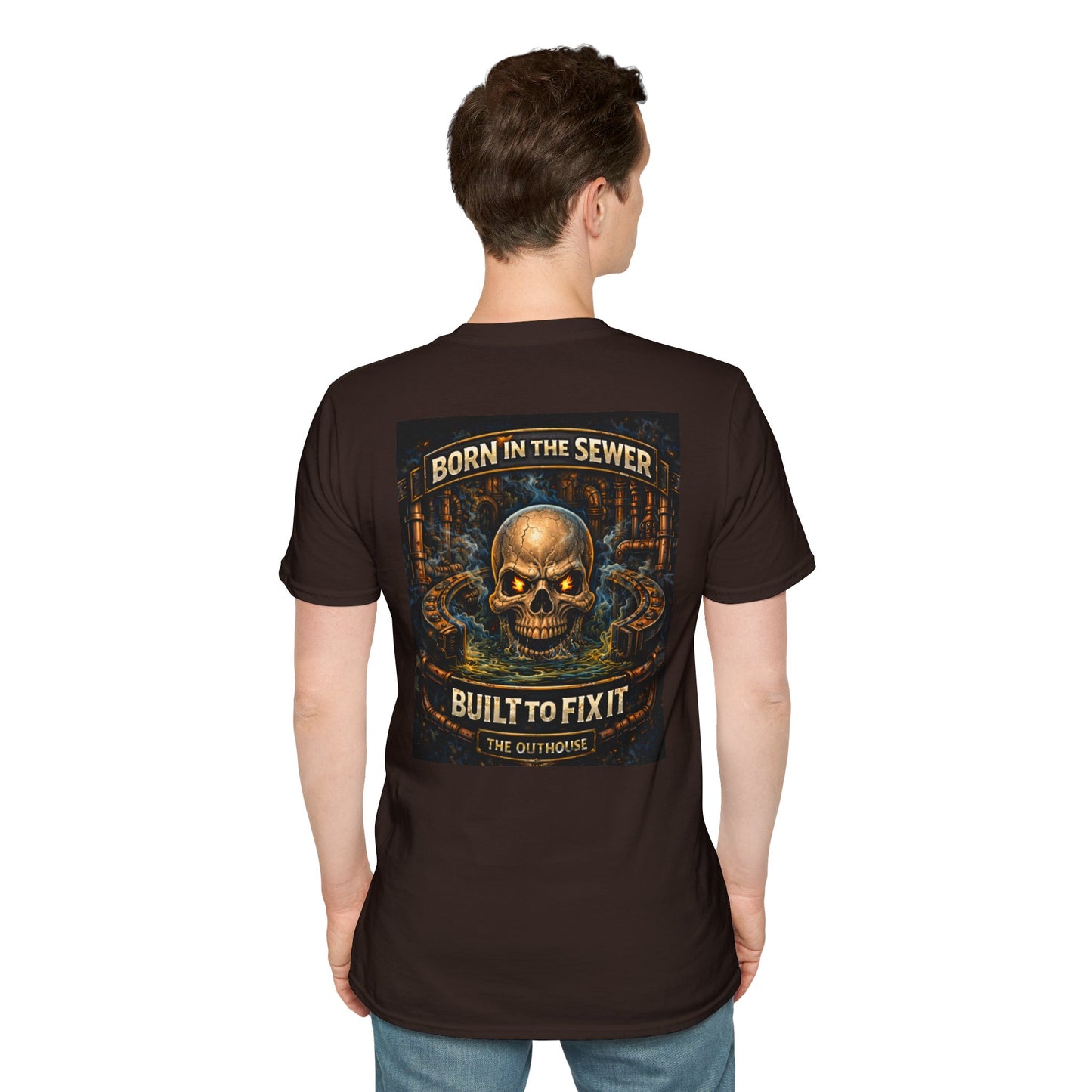 Plumber Skull T-Shirt — "Born in the Sewer, Built to Fix It" Vintage Repair Tee