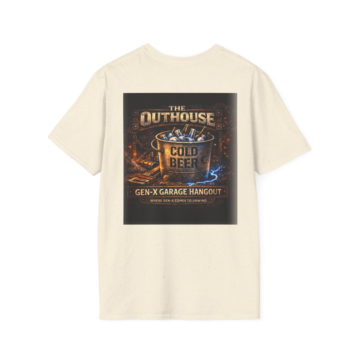 The Outhouse Cold Beer T-Shirt — Gen‑X Garage Hangout Graphic Tee
