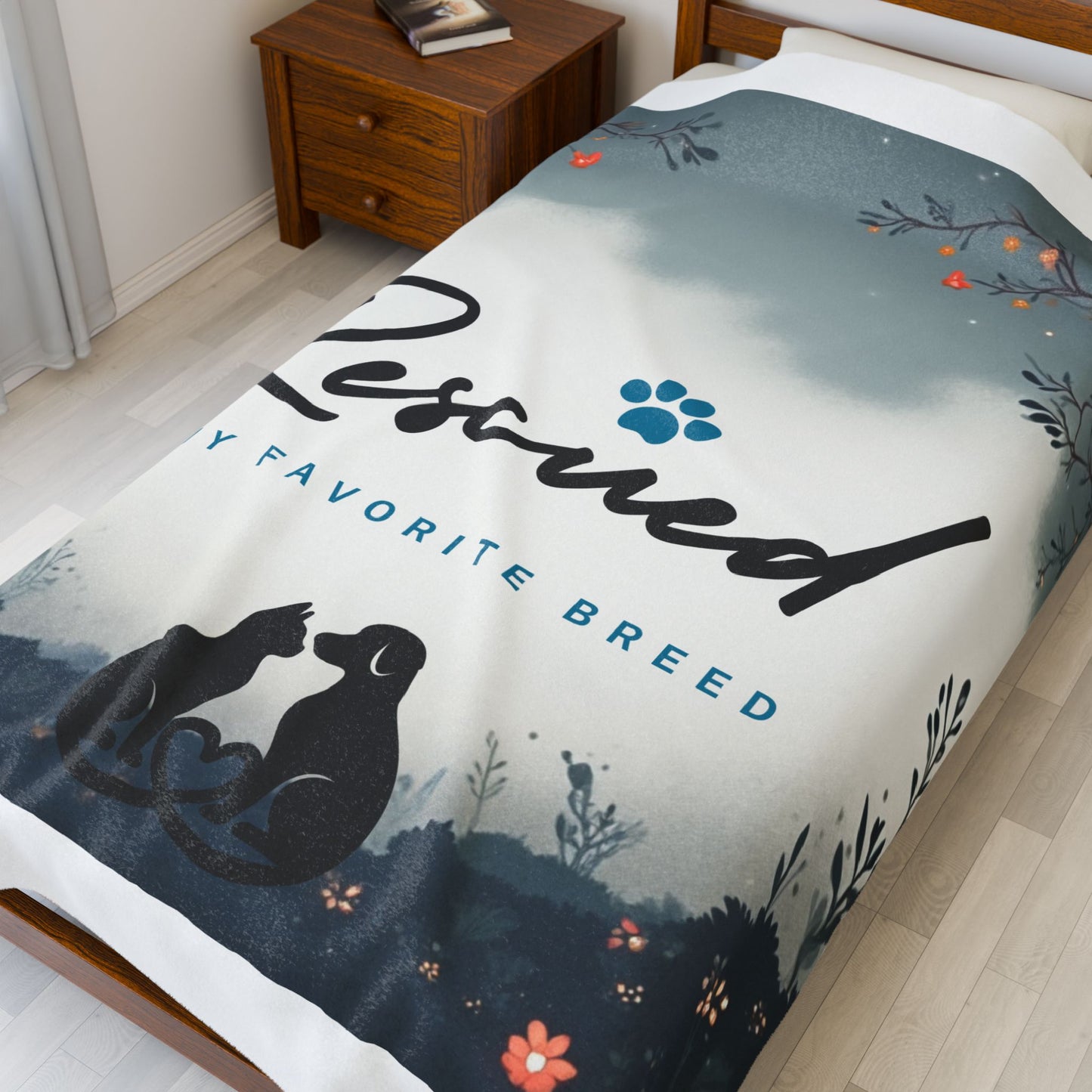 Velveteen Plush Blanket - Rescued is my favorite breed adopt don't shop