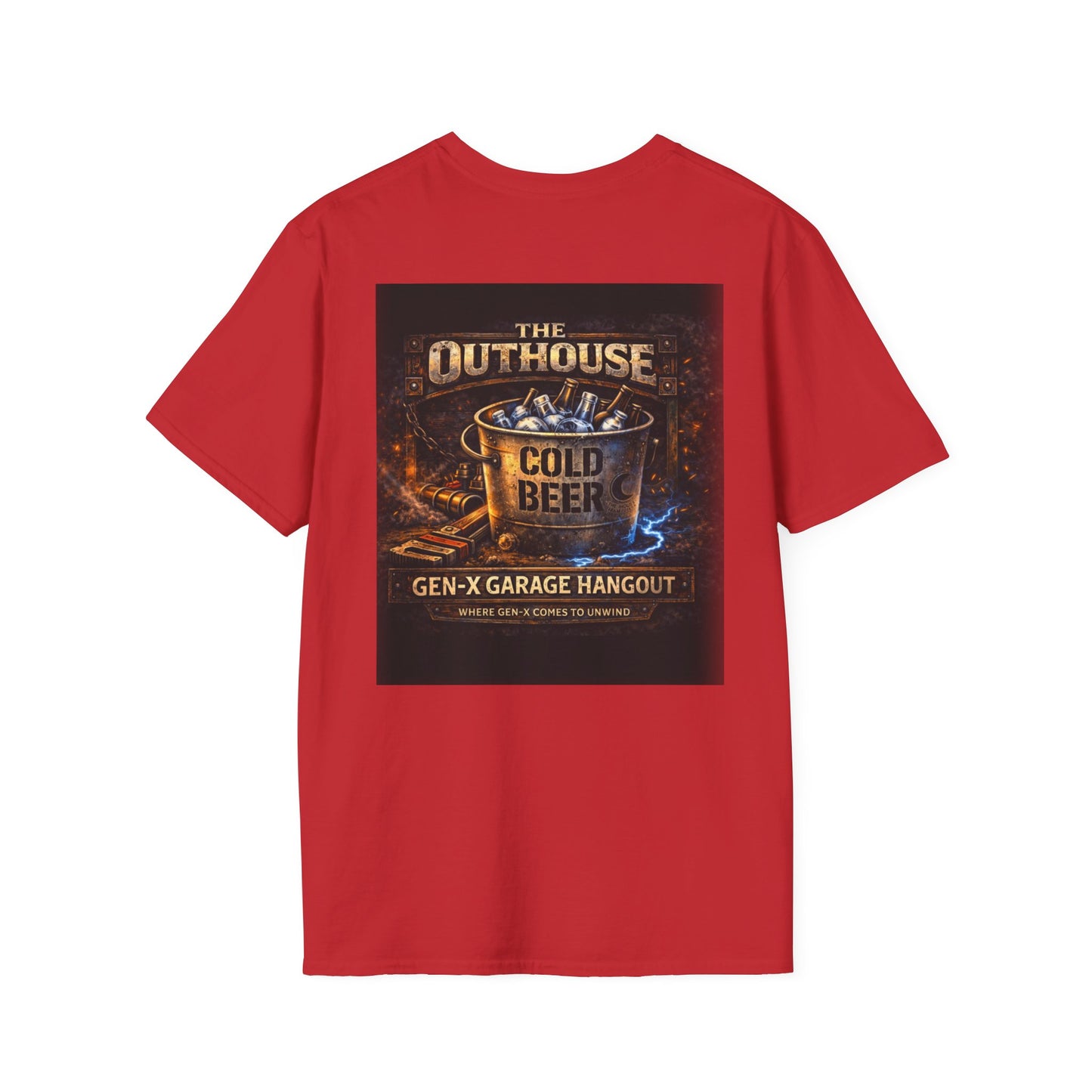 The Outhouse Cold Beer T-Shirt — Gen‑X Garage Hangout Graphic Tee
