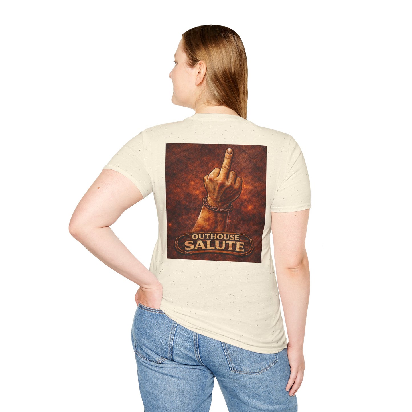 Outhouse Salute T-Shirt — Rustic Hand Gesture Graphic Tee