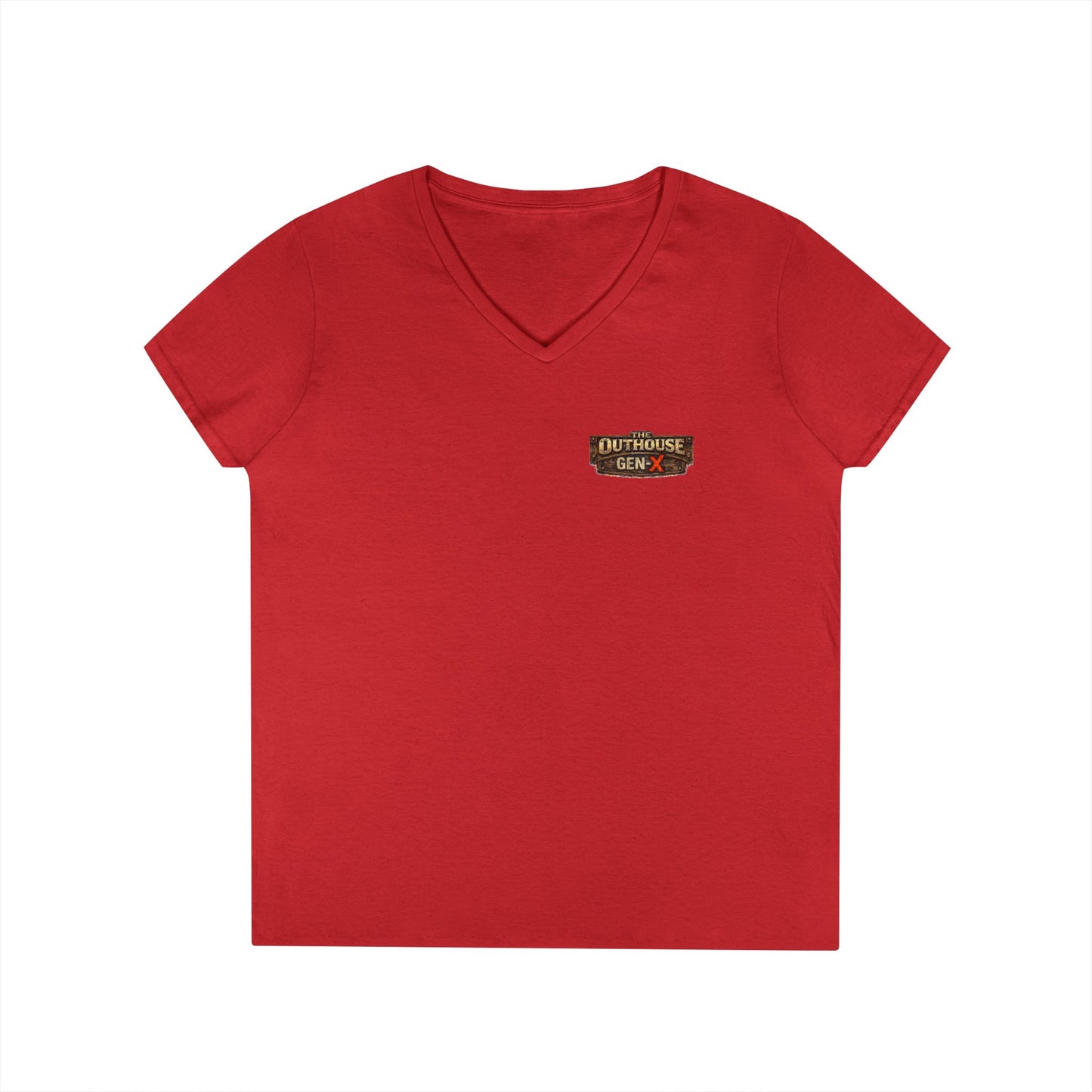 Outhouse Salute V-Neck Tee — Bold Back Graphic Ladies' T-Shirt