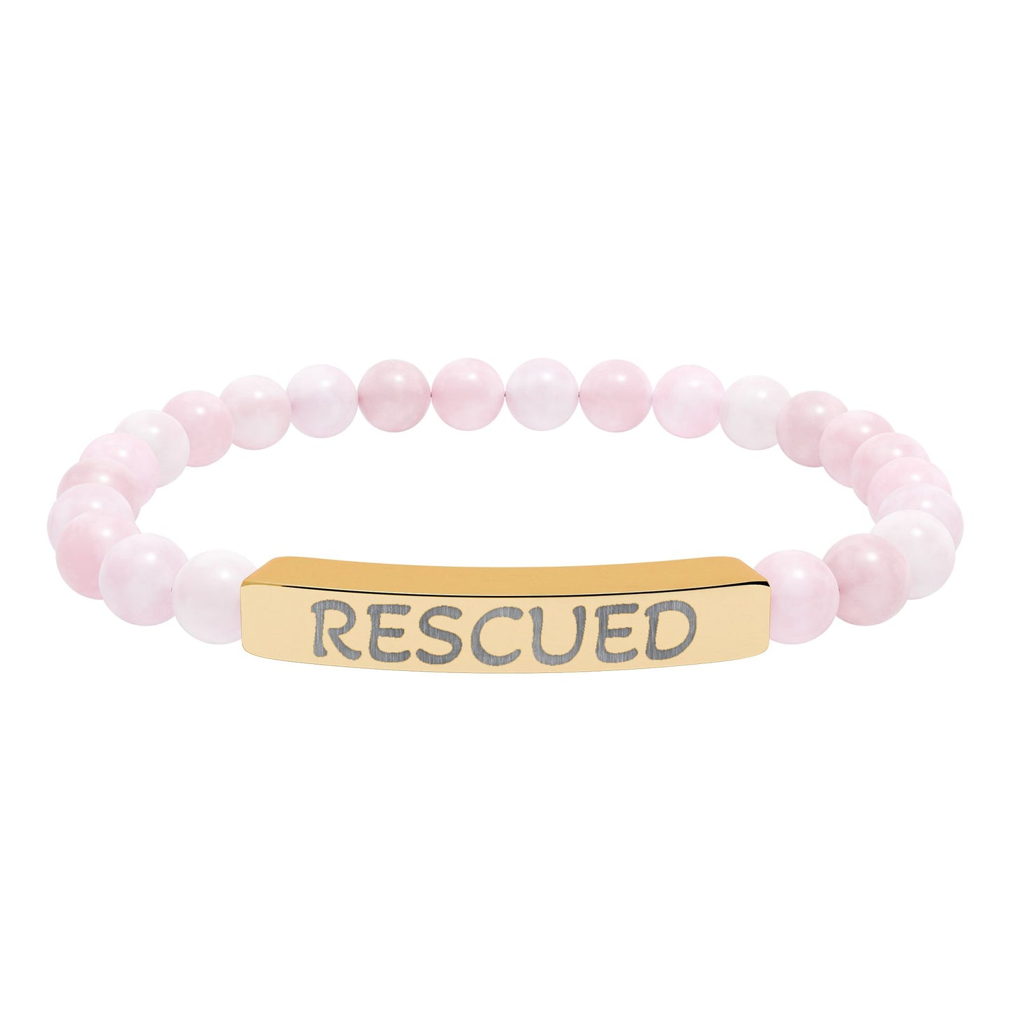 Rescued Engraved Natural Stone Bar Bracelet — Stretch Beaded Healing Jewelry