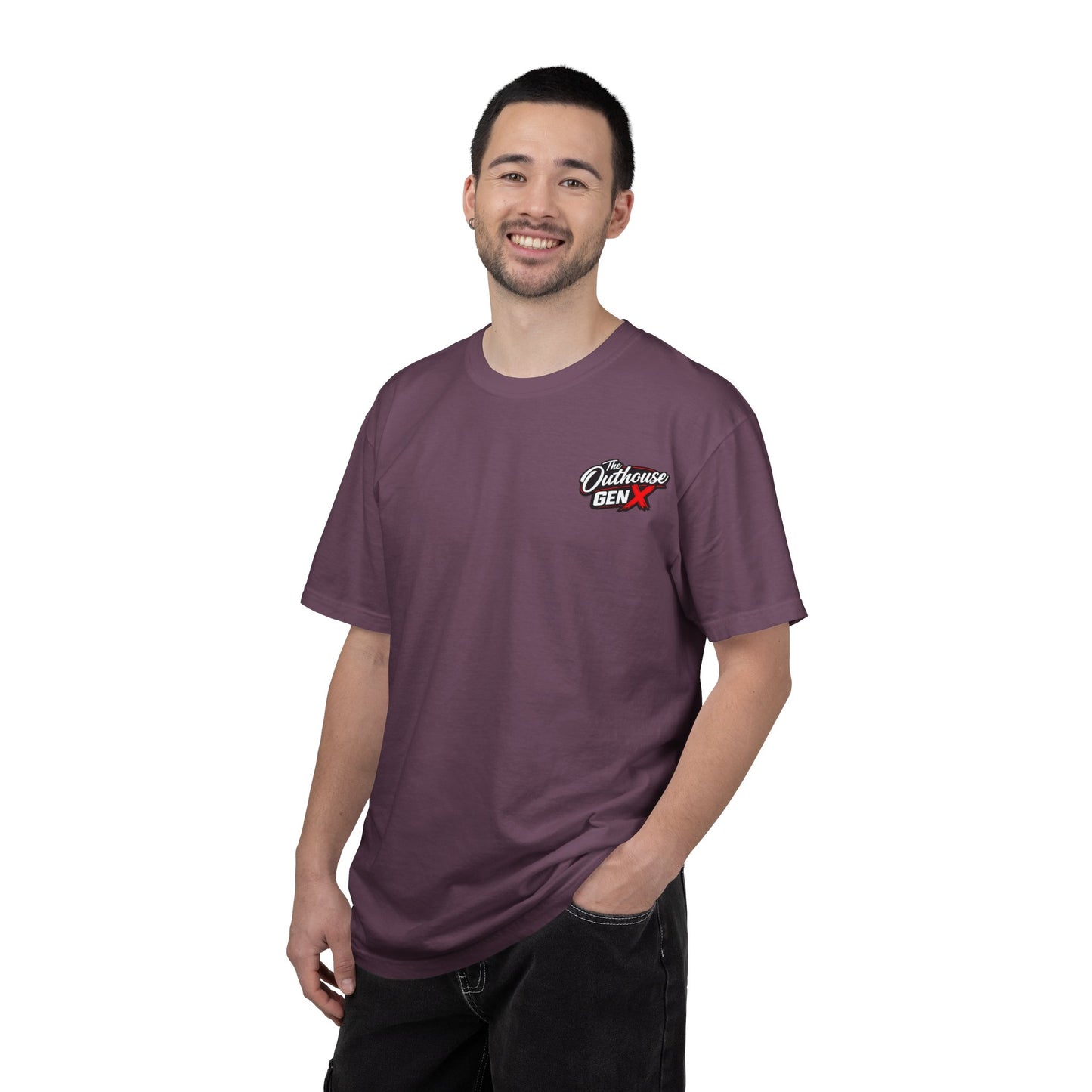 Outhouse Gen X Graphic T-Shirt — Vintage Campfire Adventure Back Print
