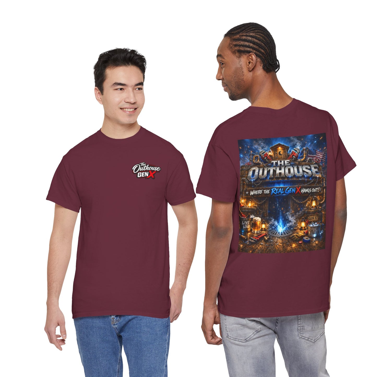 The Outhouse Gen X Tee — Retro Campfire Nostalgia Graphic T-Shirt