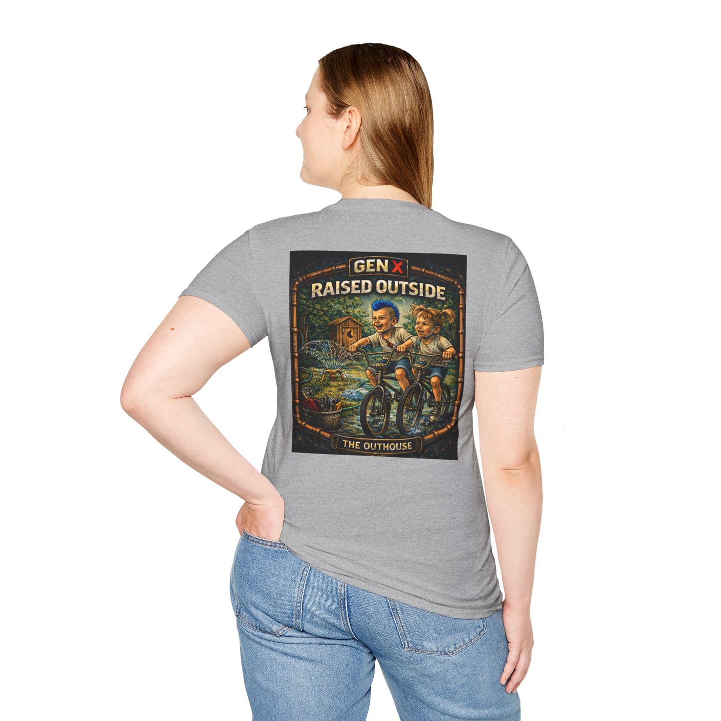 Gen X "Raised Outside" T-Shirt — Retro Outhouse Vintage Graphic Tee