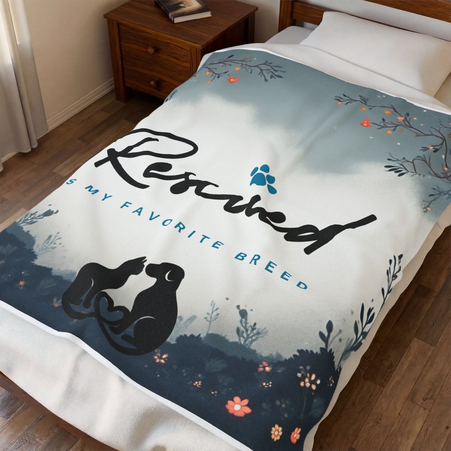 Velveteen Plush Blanket - Rescued is my favorite breed adopt don't shop