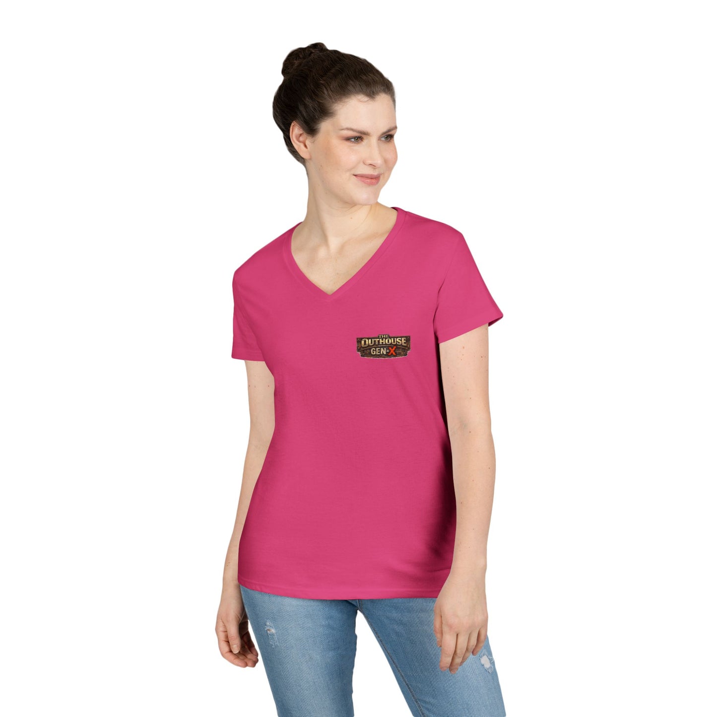 Outhouse Salute V-Neck Tee — Bold Back Graphic Ladies' T-Shirt