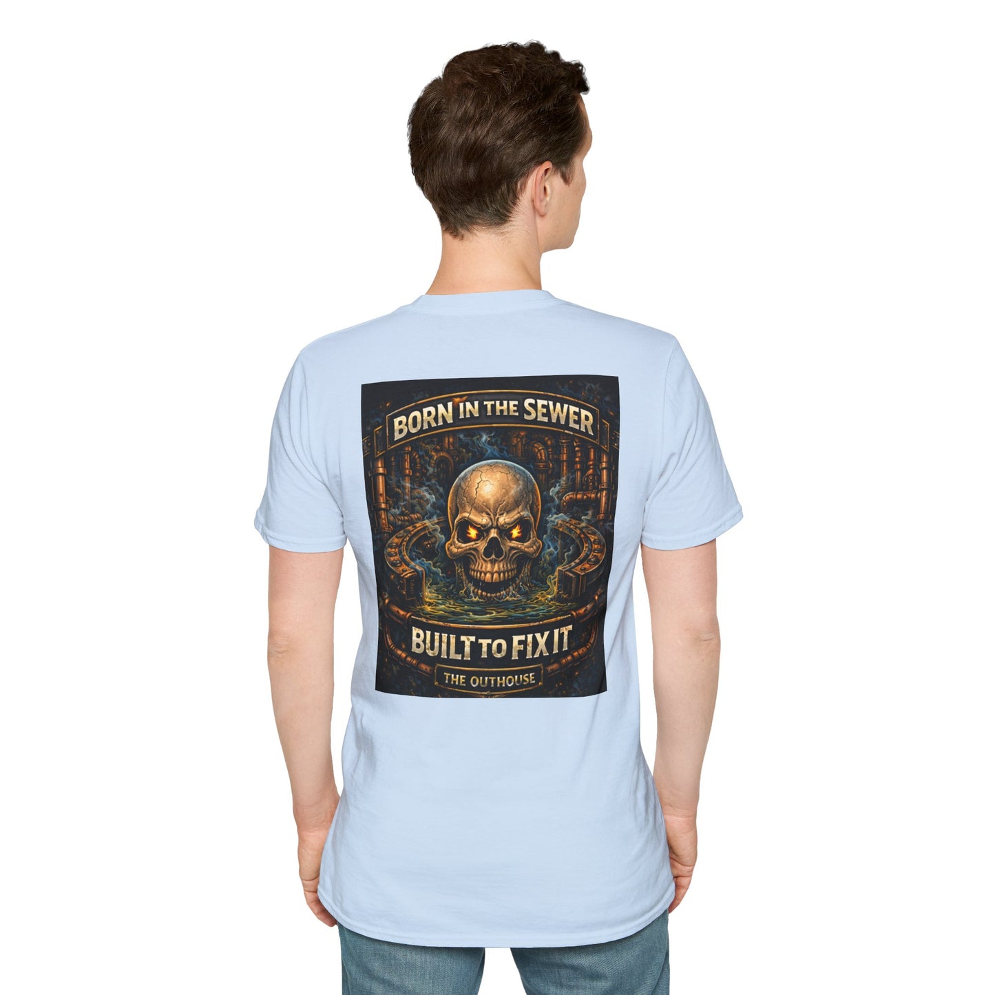 Plumber Skull T-Shirt — "Born in the Sewer, Built to Fix It" Vintage Repair Tee