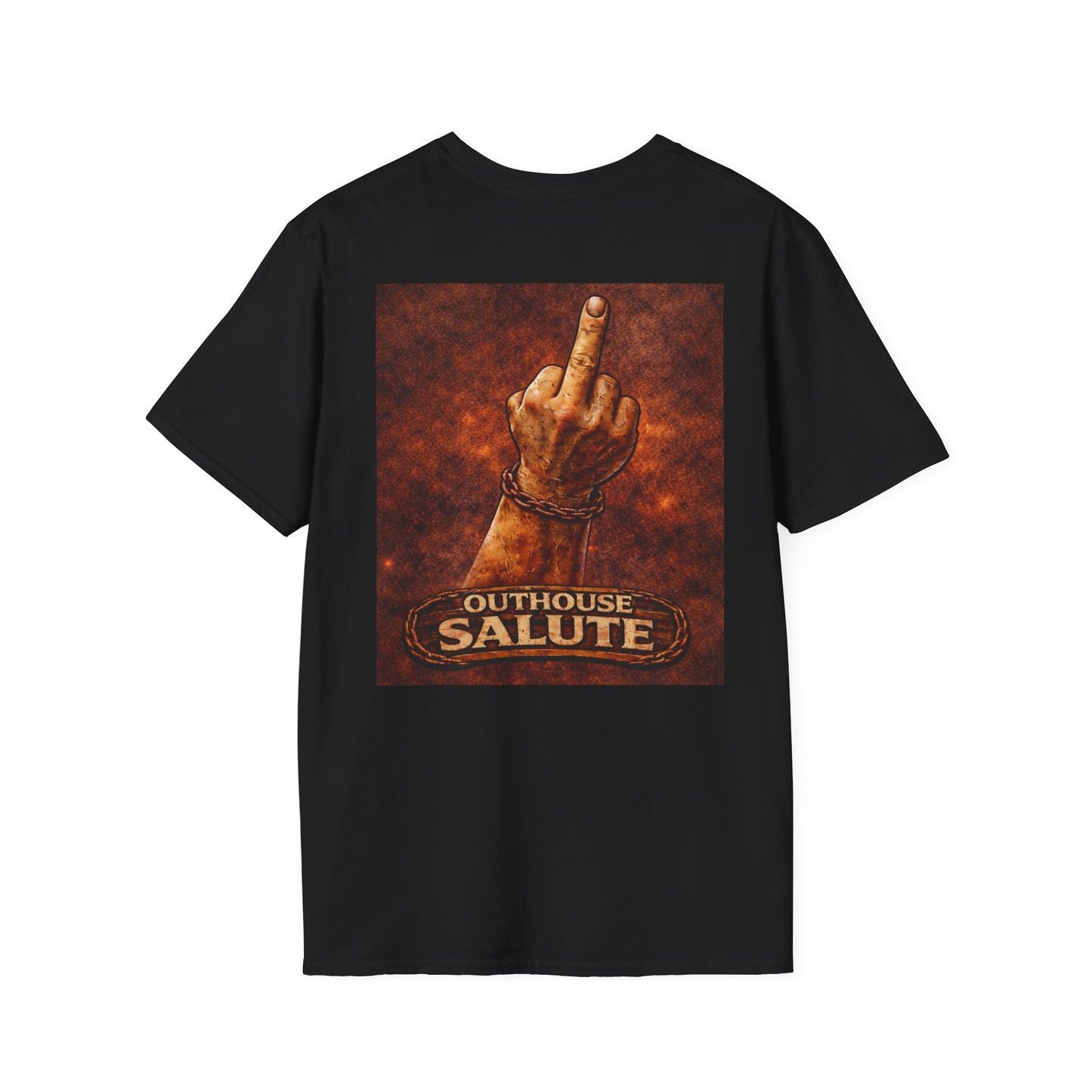 Outhouse Salute T-Shirt — Rustic Hand Gesture Graphic Tee