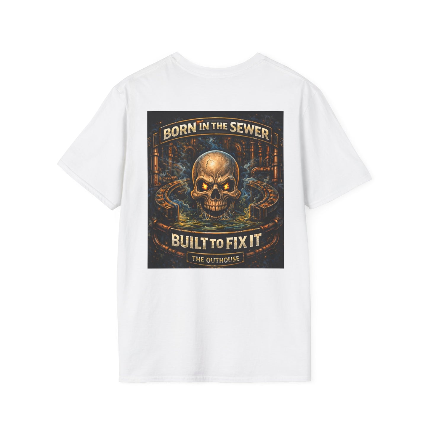 Plumber Skull T-Shirt — "Born in the Sewer, Built to Fix It" Vintage Repair Tee