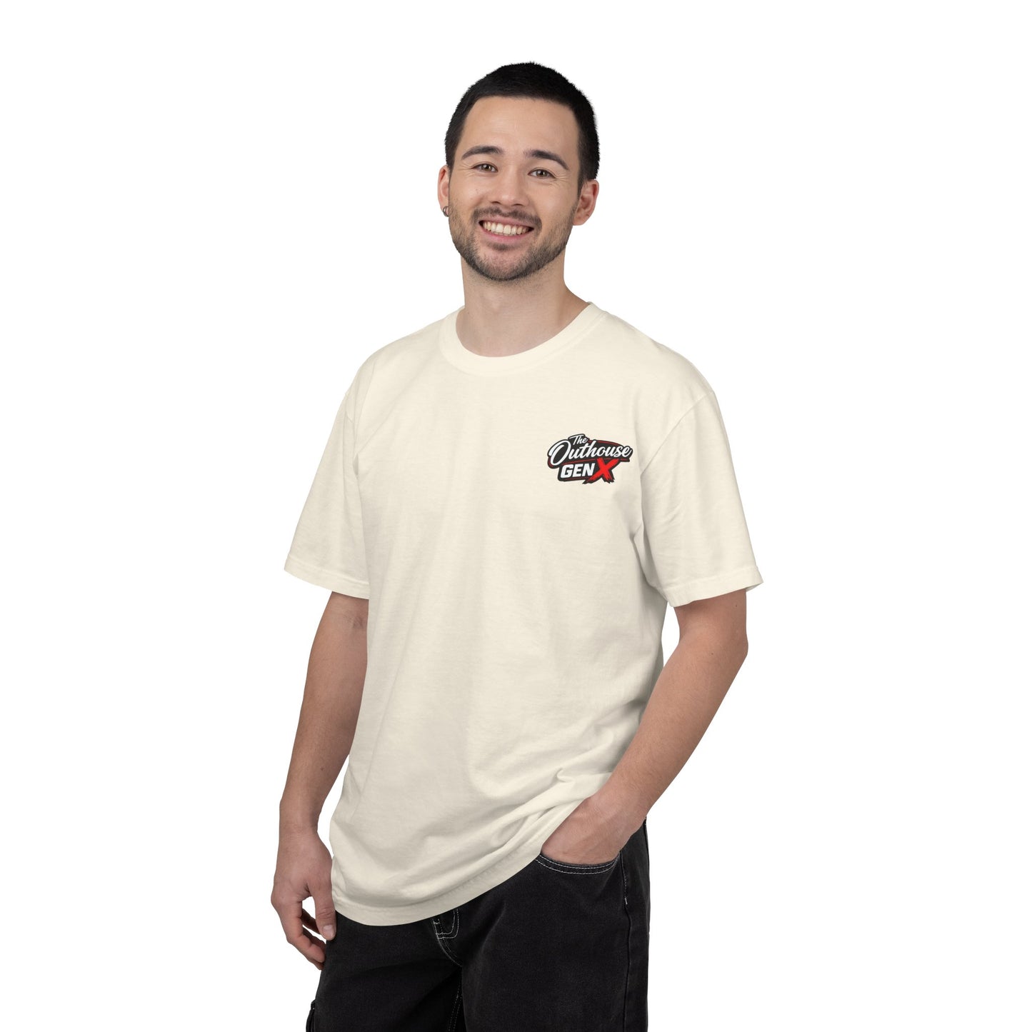 Outhouse Gen X Graphic T-Shirt — Vintage Campfire Adventure Back Print