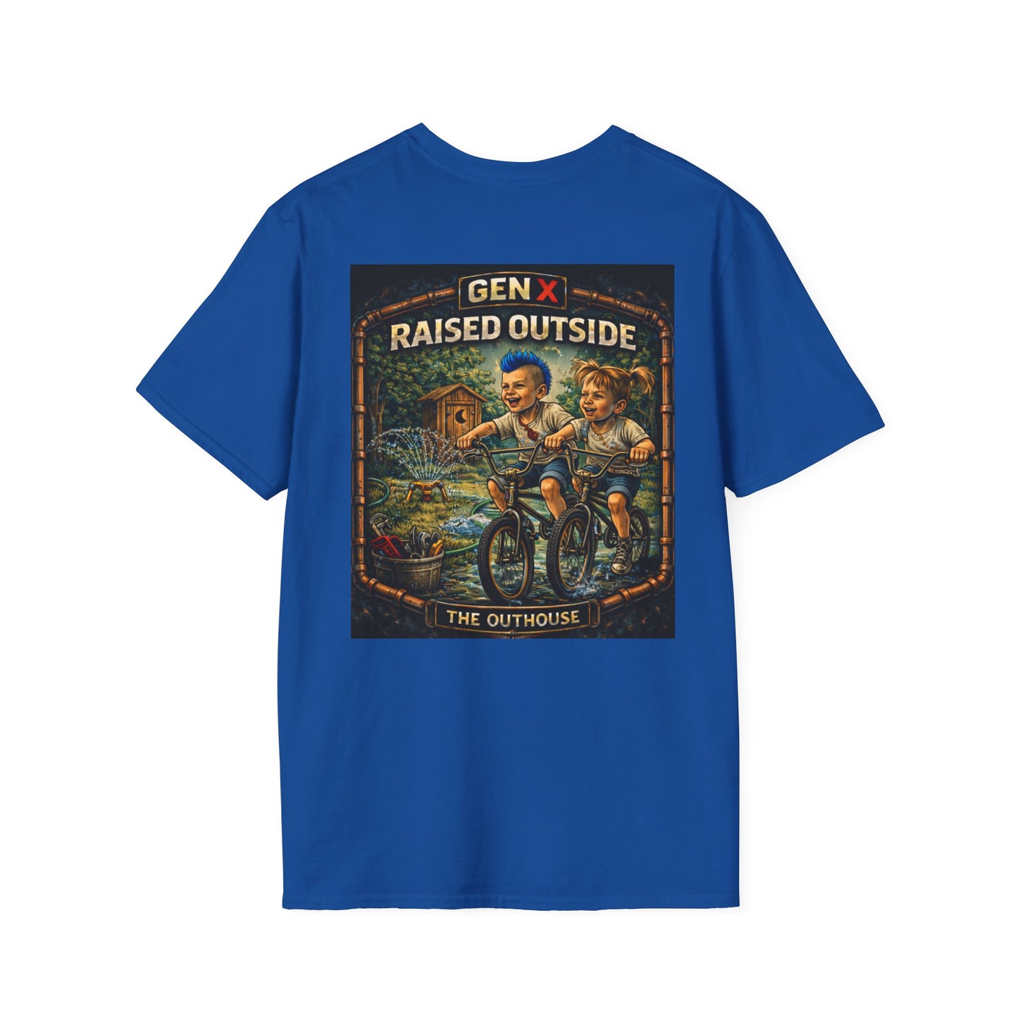 Gen X "Raised Outside" T-Shirt — Retro Outhouse Vintage Graphic Tee