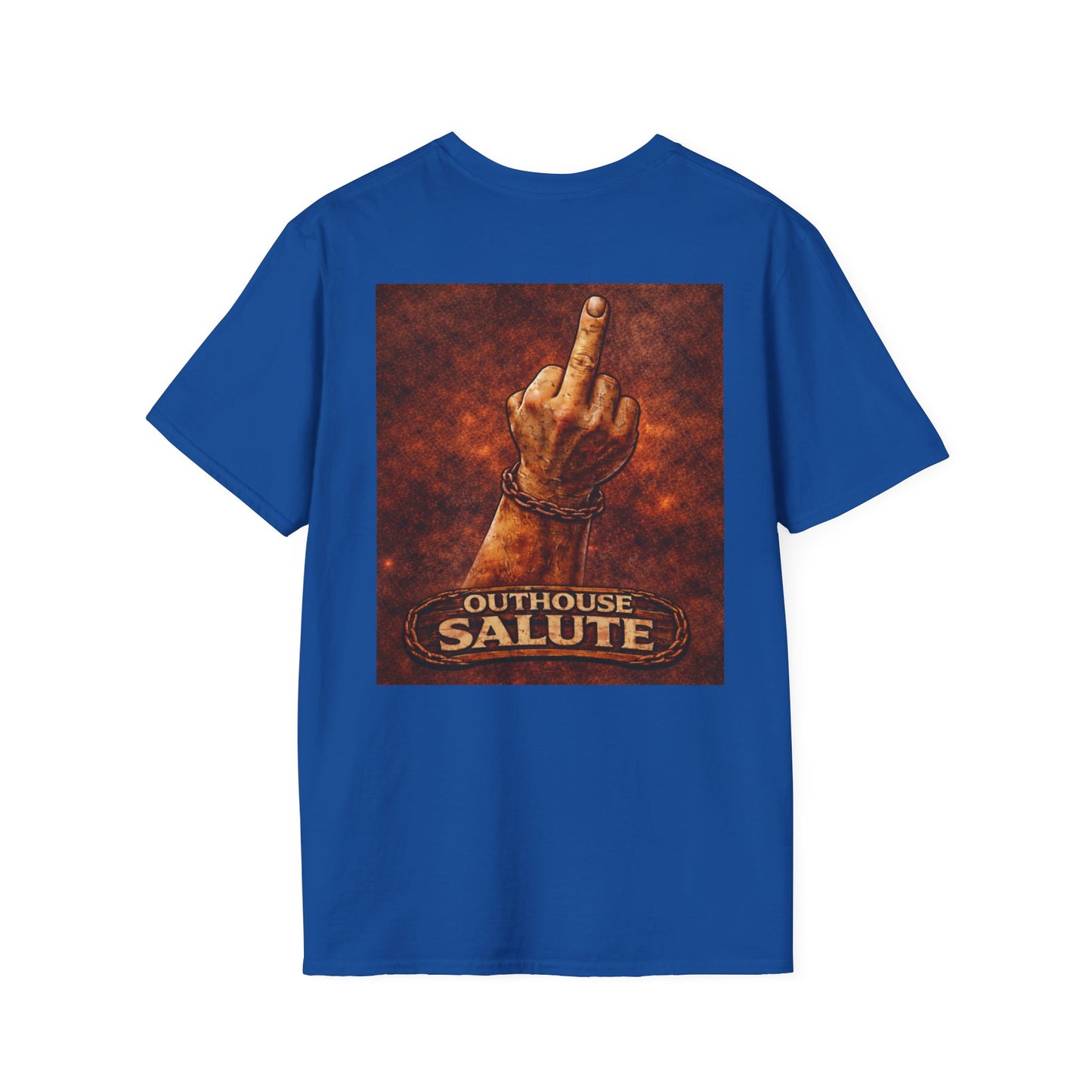Outhouse Salute T-Shirt — Rustic Hand Gesture Graphic Tee
