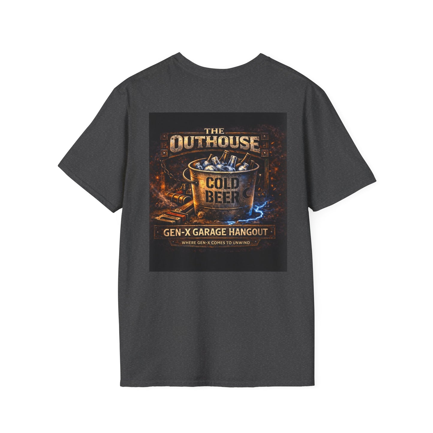 The Outhouse Cold Beer T-Shirt — Gen‑X Garage Hangout Graphic Tee