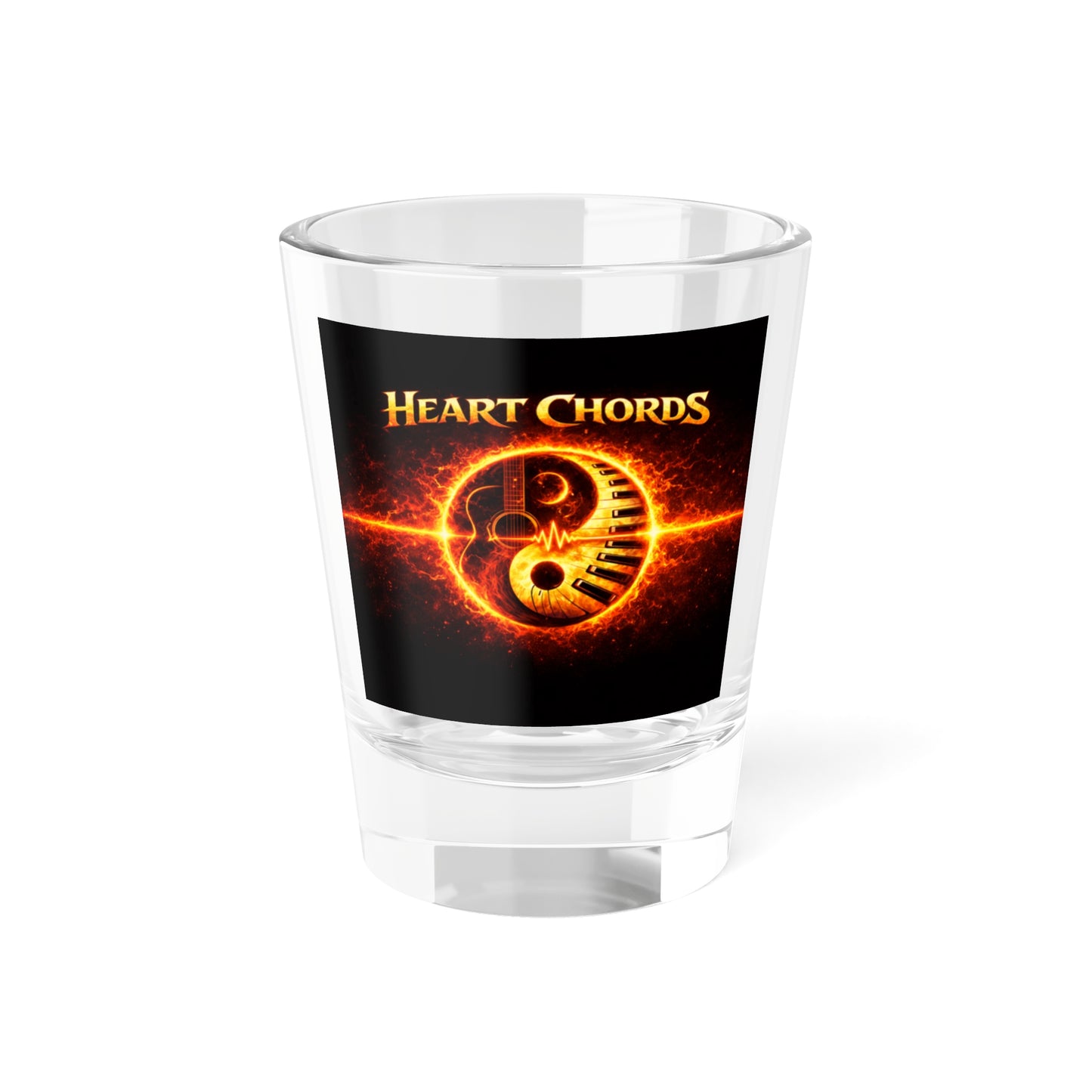 Heart Chords Fire Yin-Yang Shot Glass — 1.5oz Musician Gift