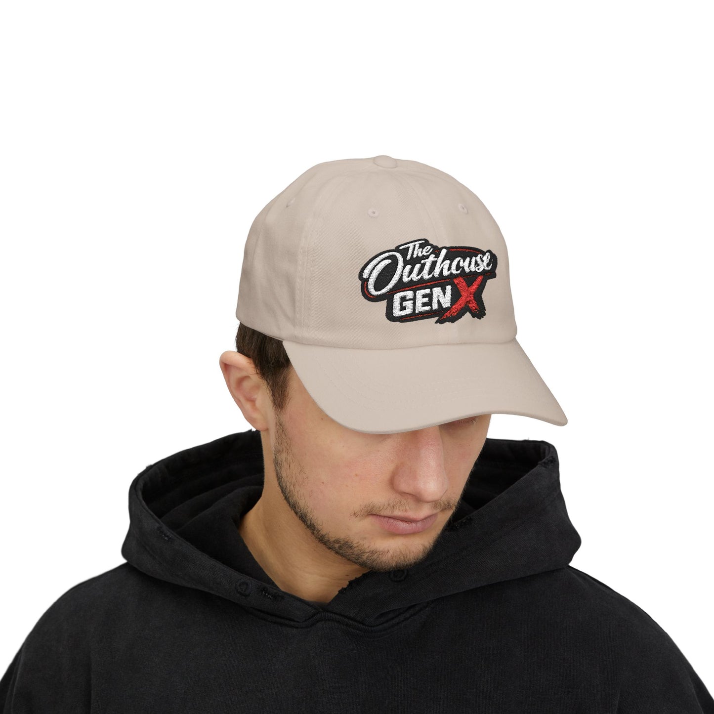 Outhouse Gen‑X Dad Cap — Bold Red X Logo Hat