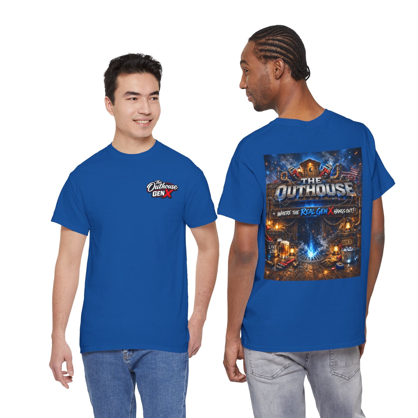 The Outhouse Gen X Tee — Retro Campfire Nostalgia Graphic T-Shirt
