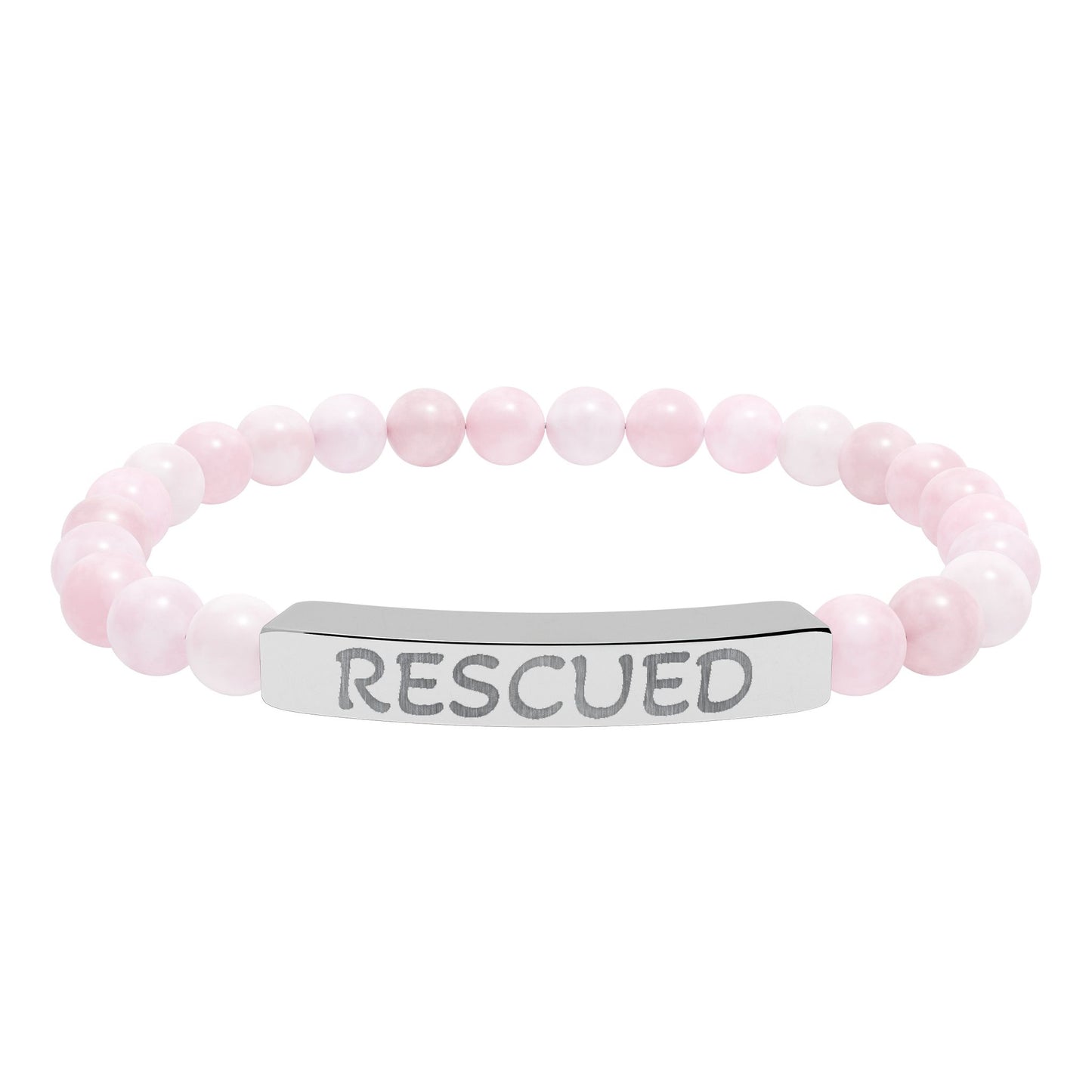 Rescued Engraved Natural Stone Bar Bracelet — Stretch Beaded Healing Jewelry