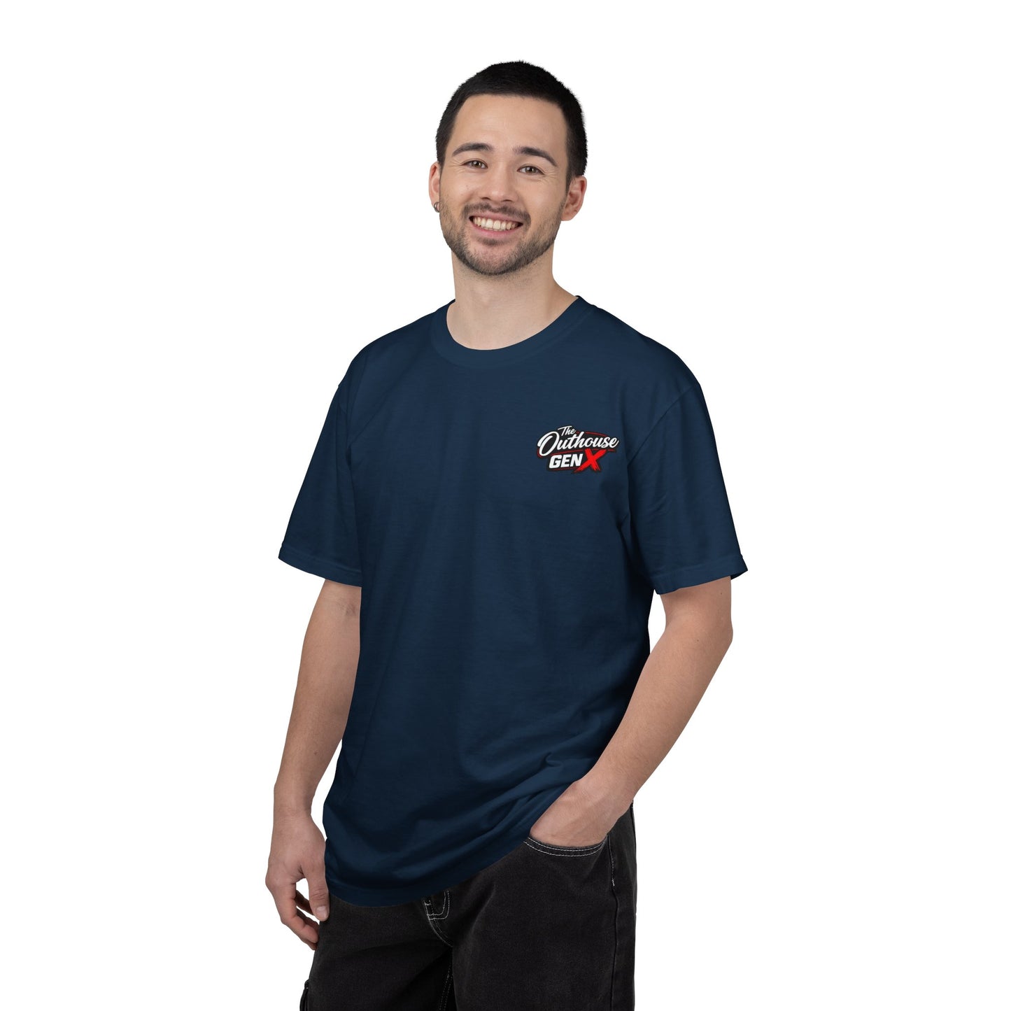 Outhouse Gen X Graphic T-Shirt — Vintage Campfire Adventure Back Print