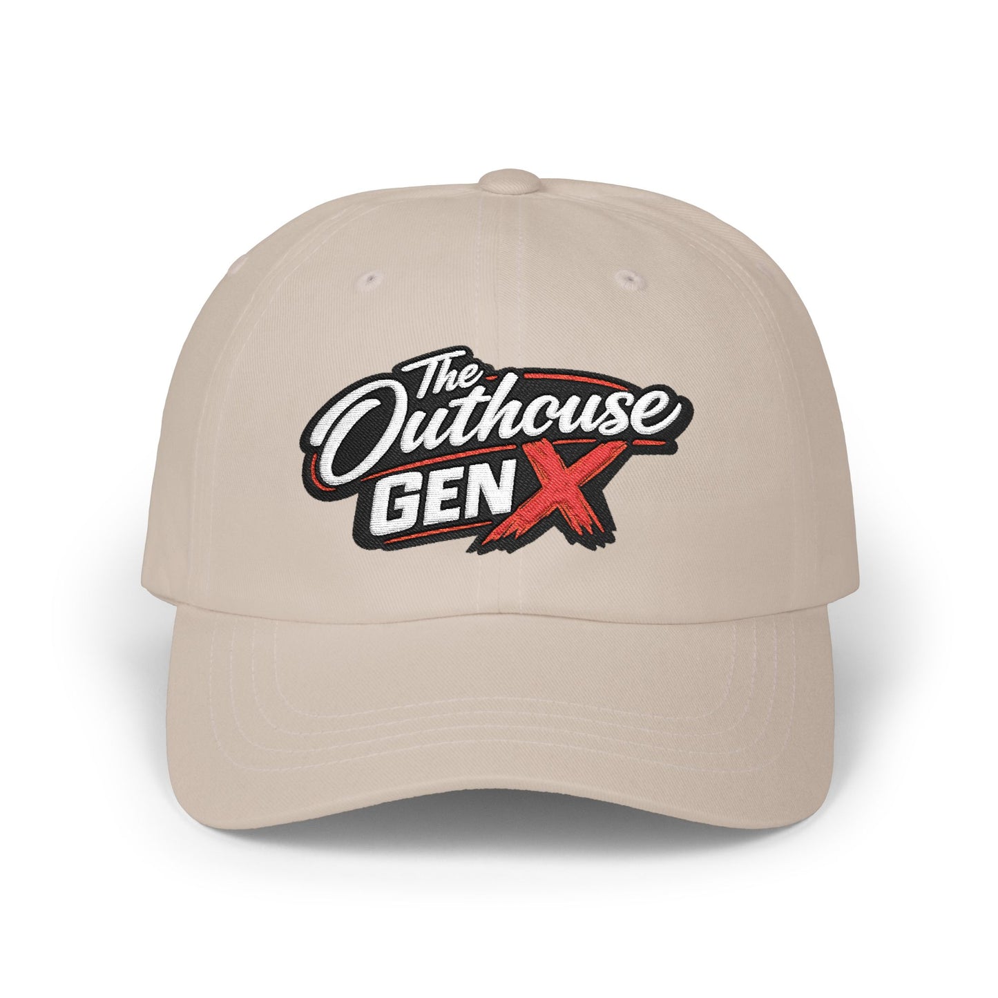 Outhouse Gen‑X Dad Cap — Bold Red X Logo Hat