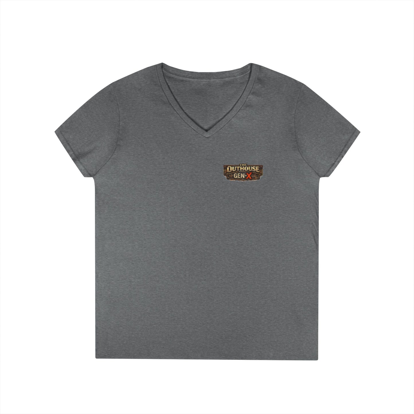 Outhouse Salute V-Neck Tee — Bold Back Graphic Ladies' T-Shirt
