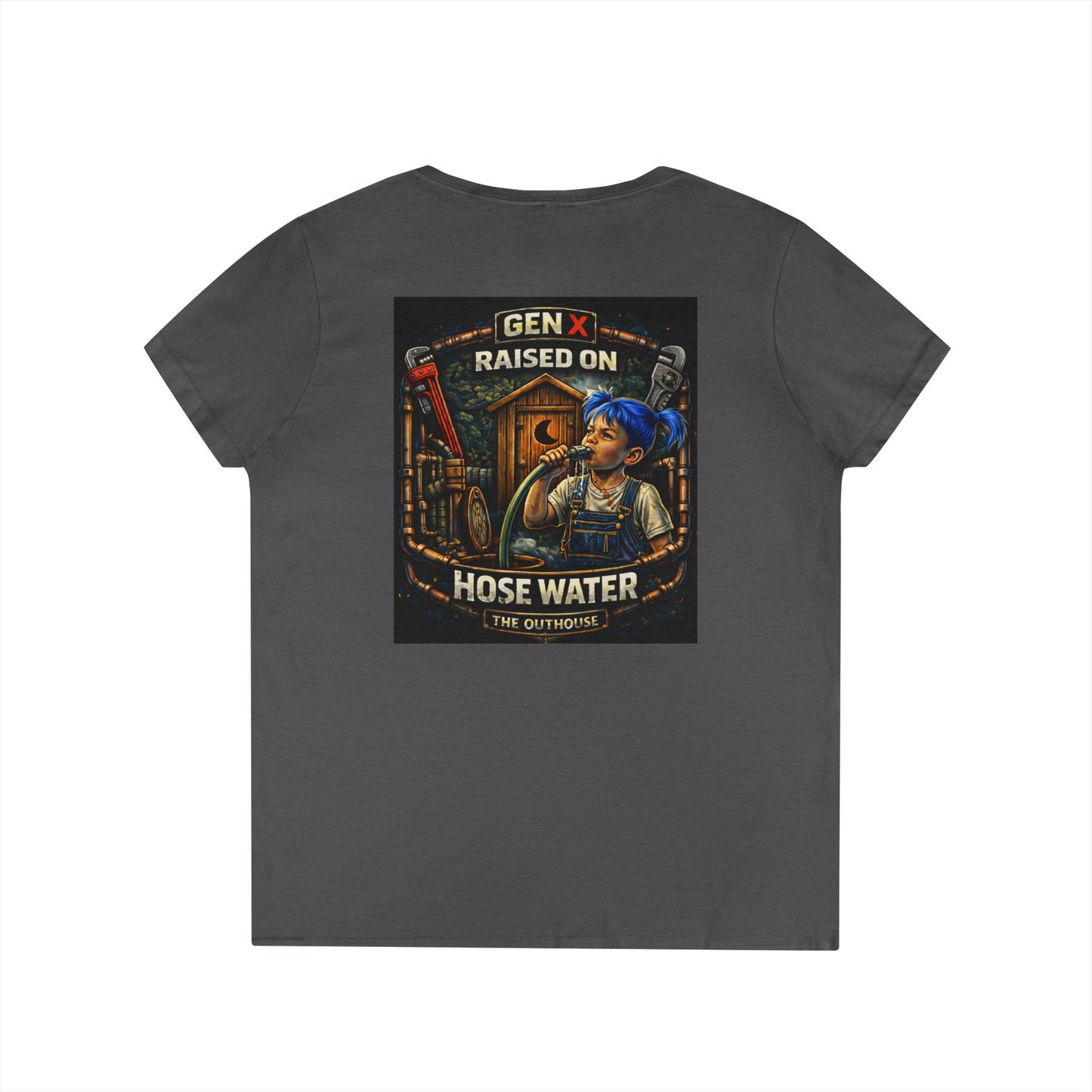 Gen X 'Raised on Hose Water' Ladies' V-Neck T-Shirt